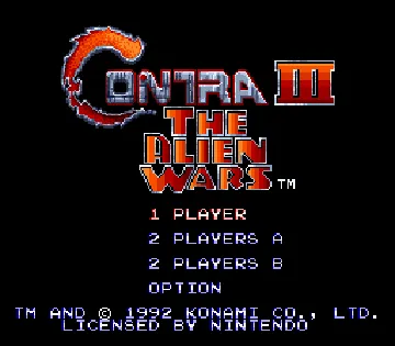 Contra III - The Alien Wars (USA) (Beta) screen shot title